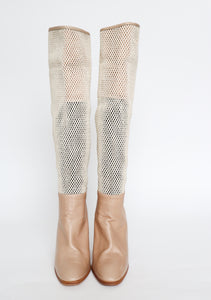 1980s Long Boots - Cream Leather / Mesh - Valmy Moda -  Label 41 - Fit UK 7 / 40