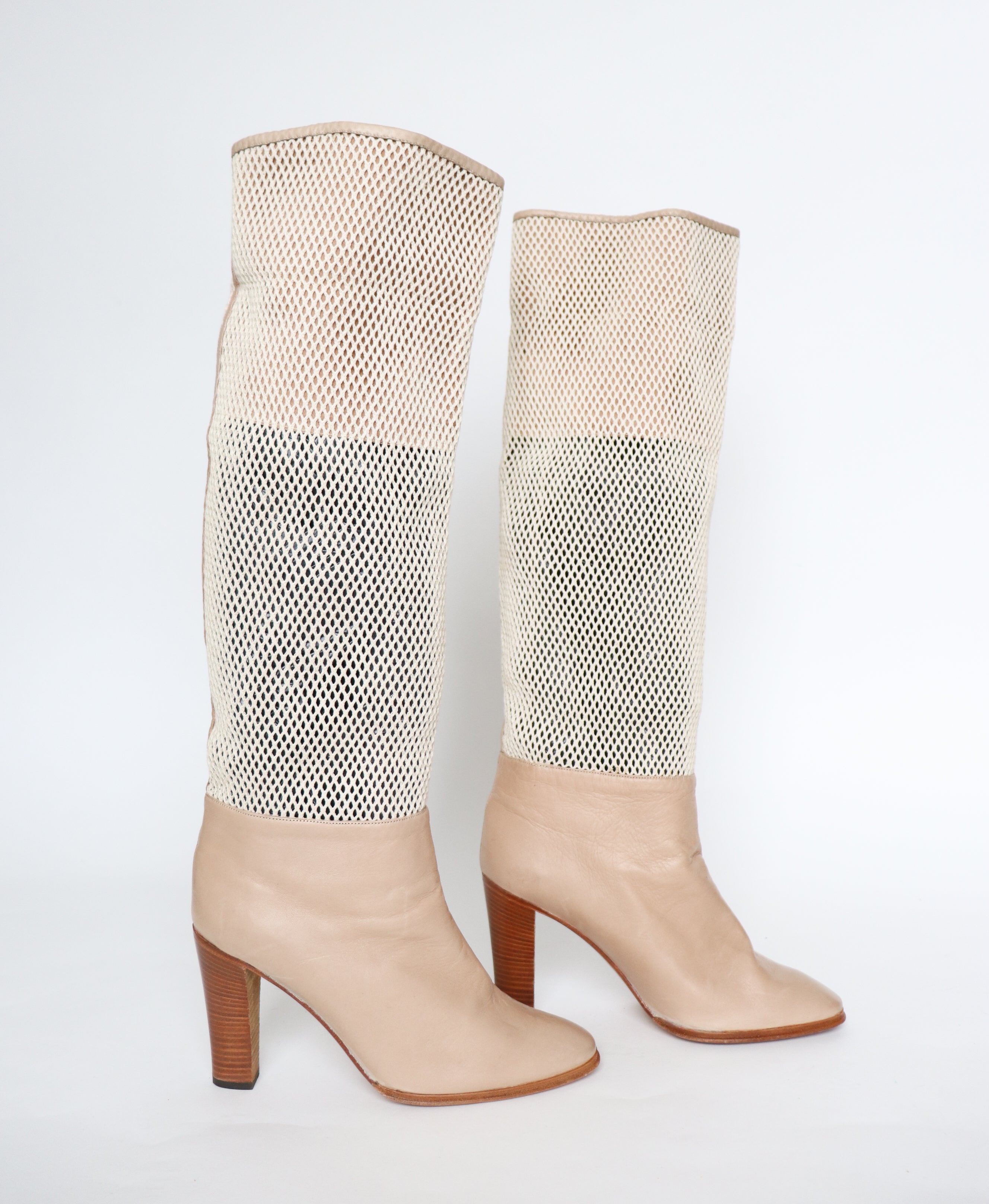 1980s Long Boots - Cream Leather / Mesh - Valmy Moda -  Label 41 - Fit UK 7 / 40