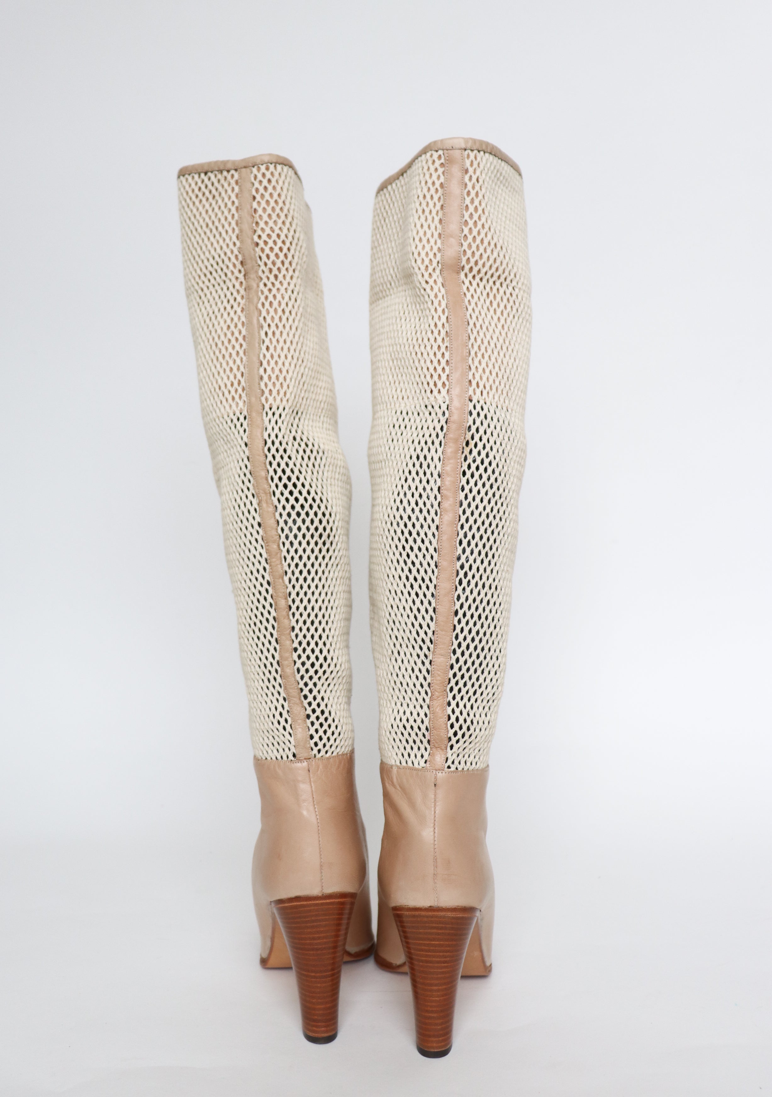 1980s Long Boots - Cream Leather / Mesh - Valmy Moda -  Label 41 - Fit UK 7 / 40