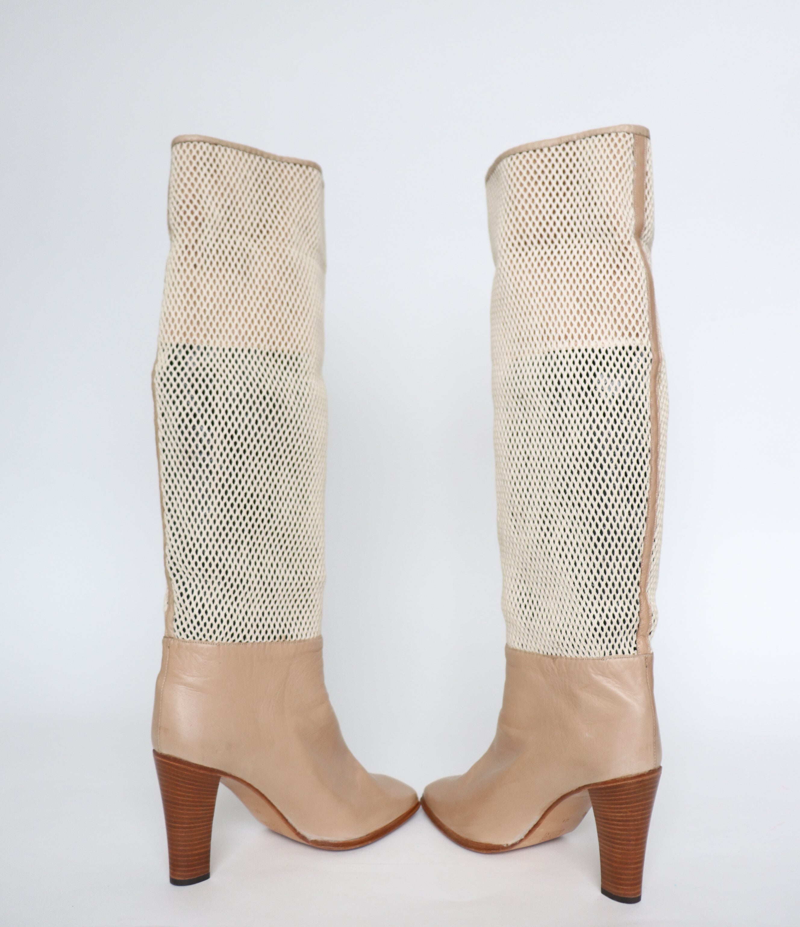 1980s Long Boots - Cream Leather / Mesh - Valmy Moda -  Label 41 - Fit UK 7 / 40