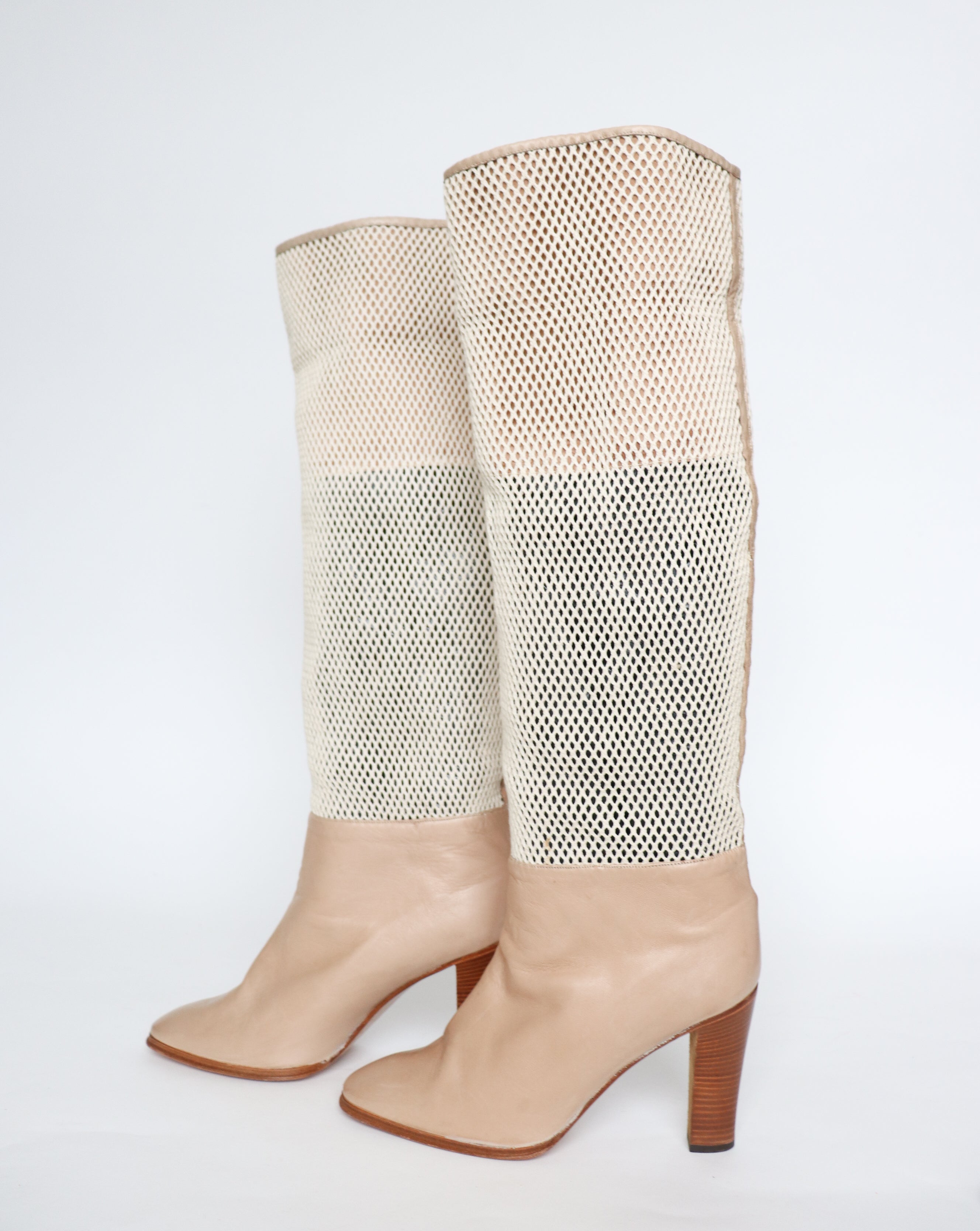 1980s Long Boots - Cream Leather / Mesh - Valmy Moda -  Label 41 - Fit UK 7 / 40