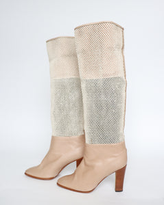1980s Long Boots - Cream Leather / Mesh - Valmy Moda -  Label 41 - Fit UK 7 / 40
