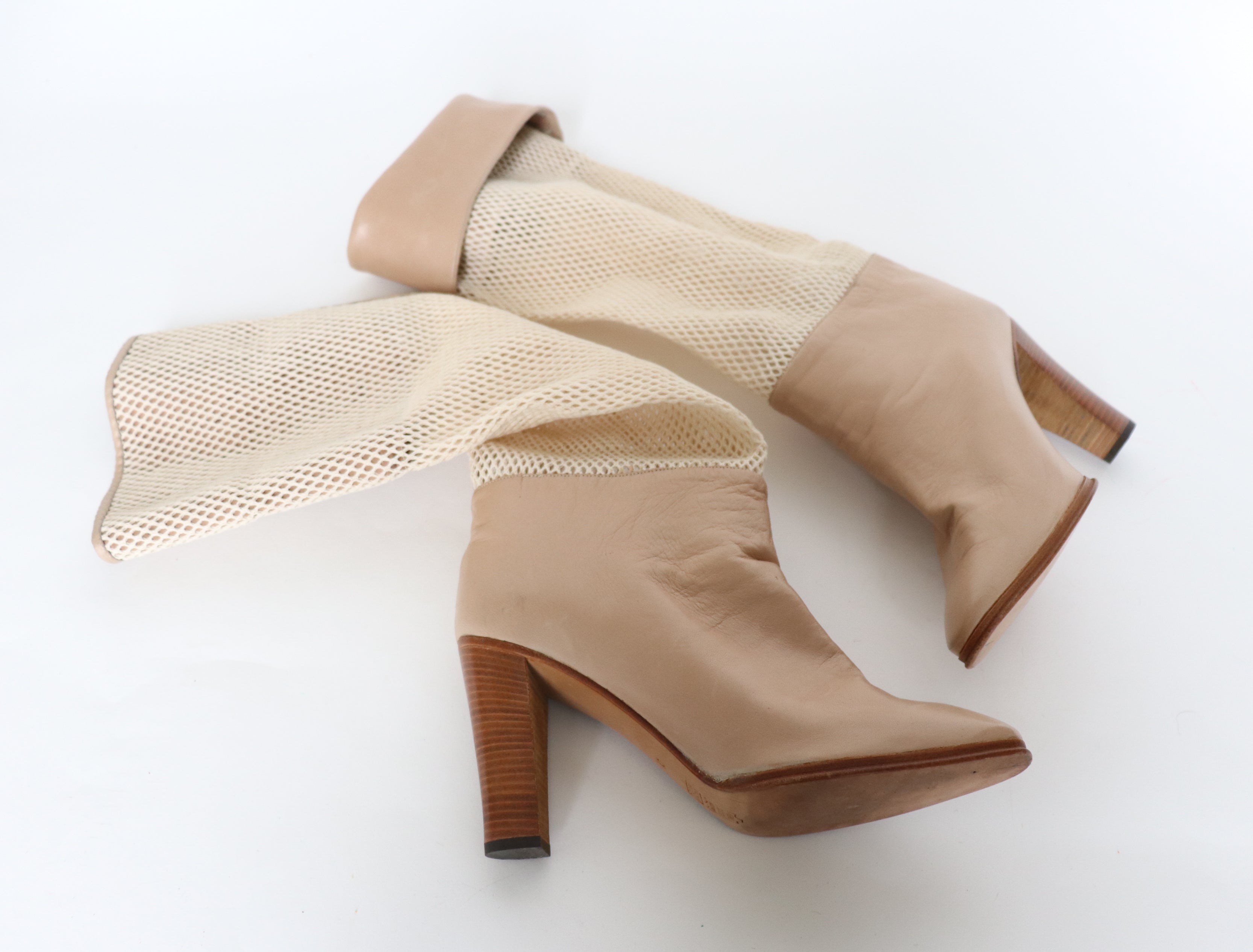 1980s Long Boots - Cream Leather / Mesh - Valmy Moda -  Label 41 - Fit UK 7 / 40