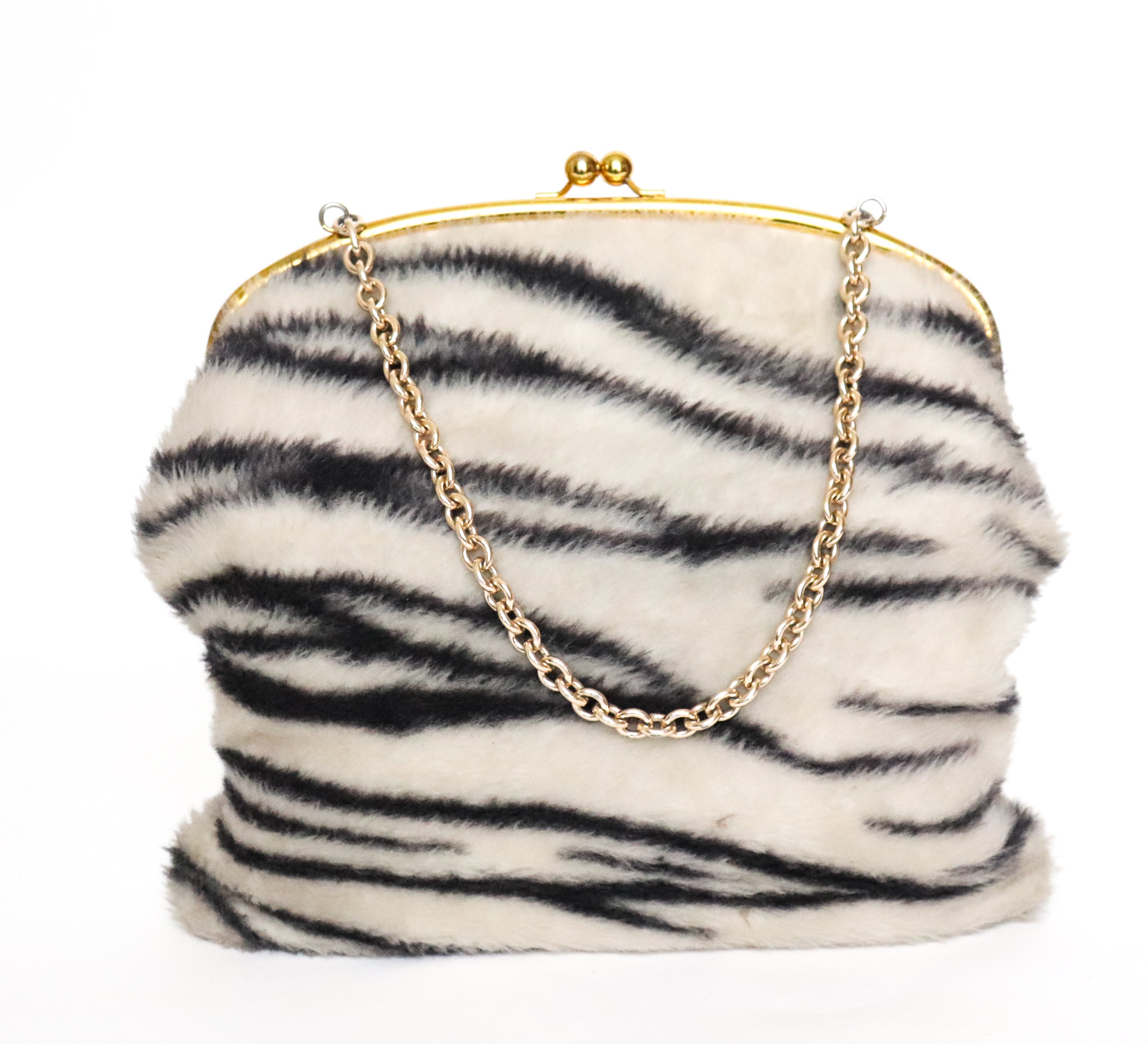 Faux Fur Animal / Zebra Print Shoulder / Handbag -  1960s - Garay- Large