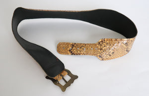 Genuine Snakeskin Leather  Vintage Belt - 1970s - Wide - M / L