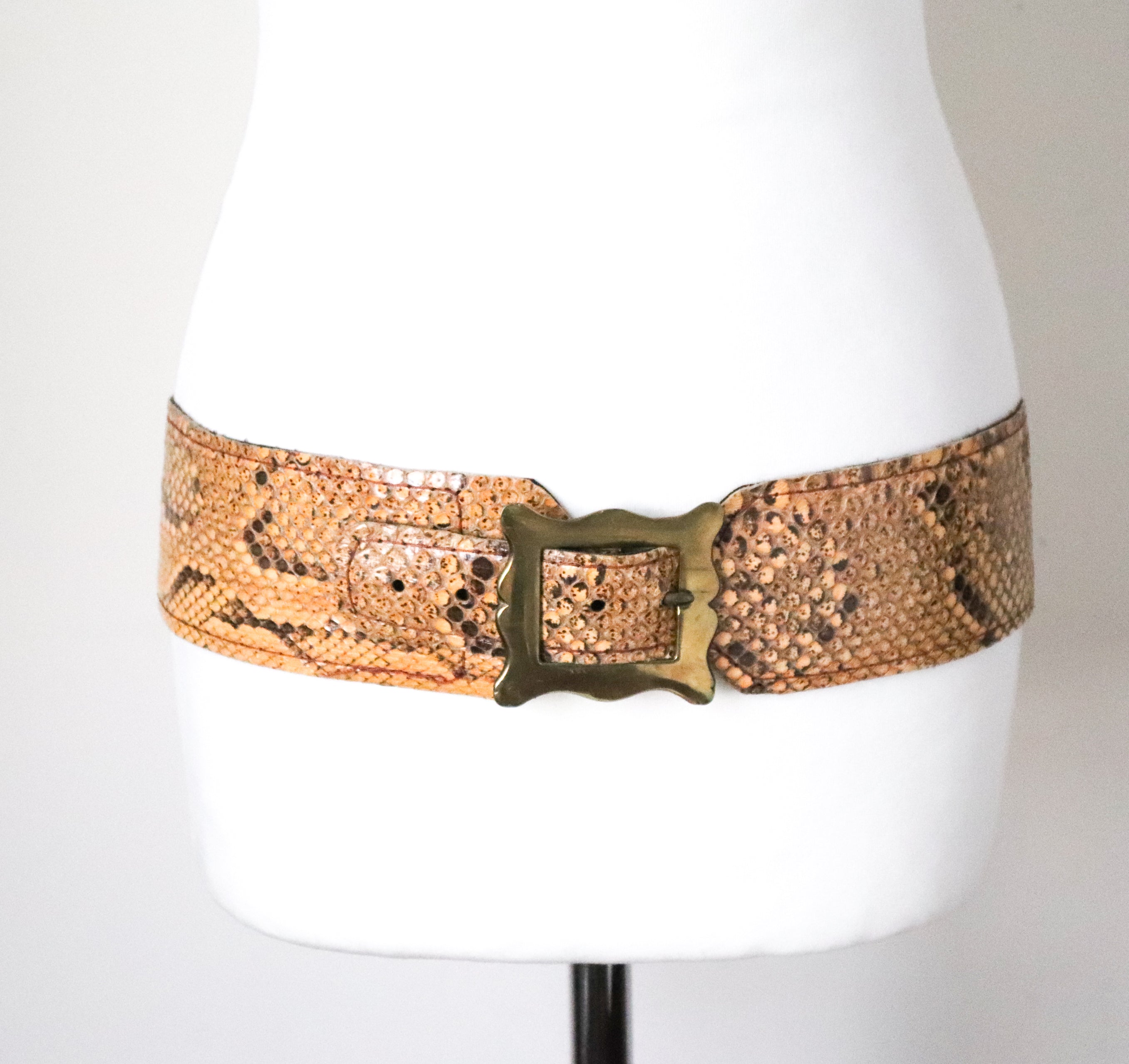 Genuine Snakeskin Leather  Vintage Belt - 1970s - Wide - M / L