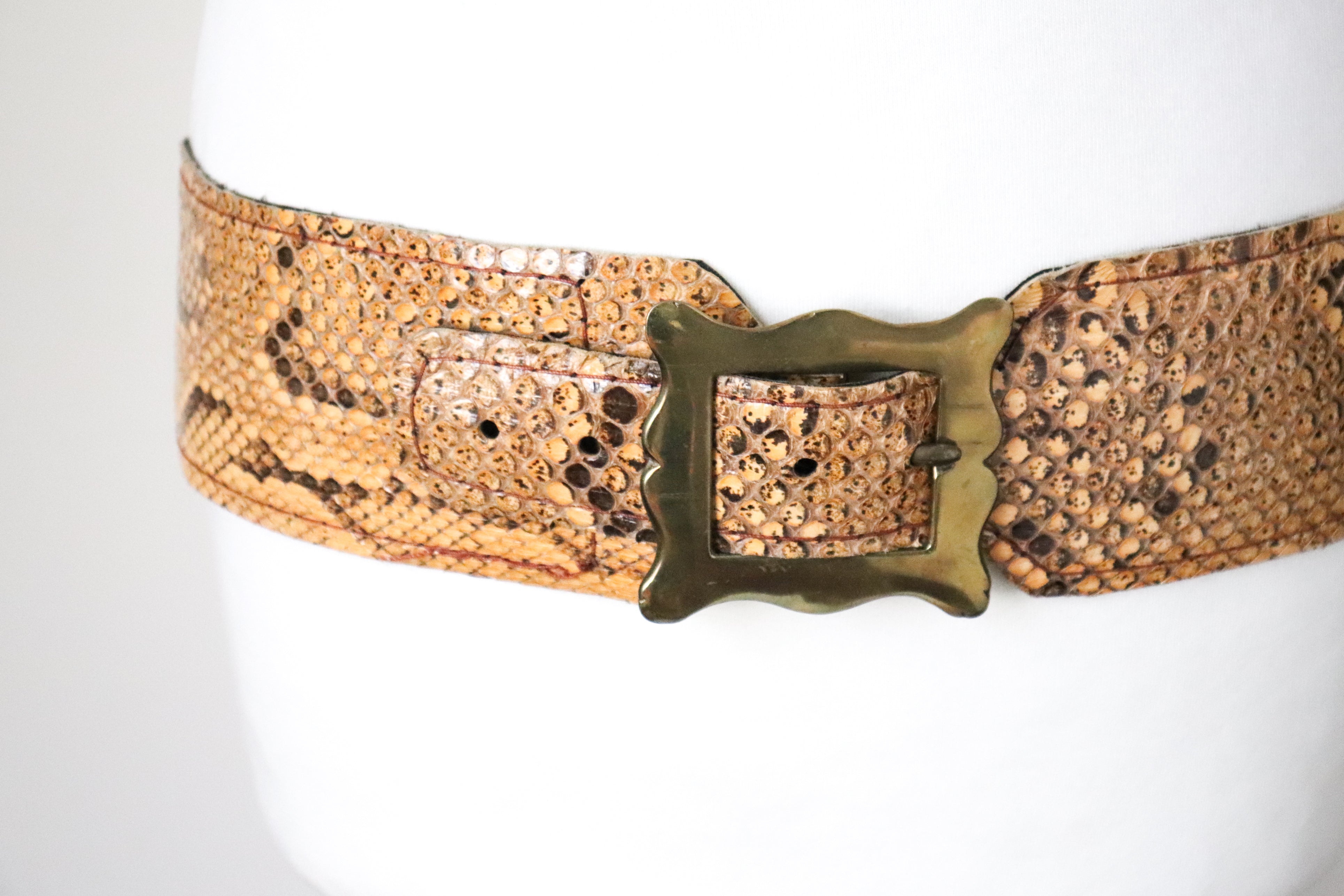 Genuine Snakeskin Leather  Vintage Belt - 1970s - Wide - M / L