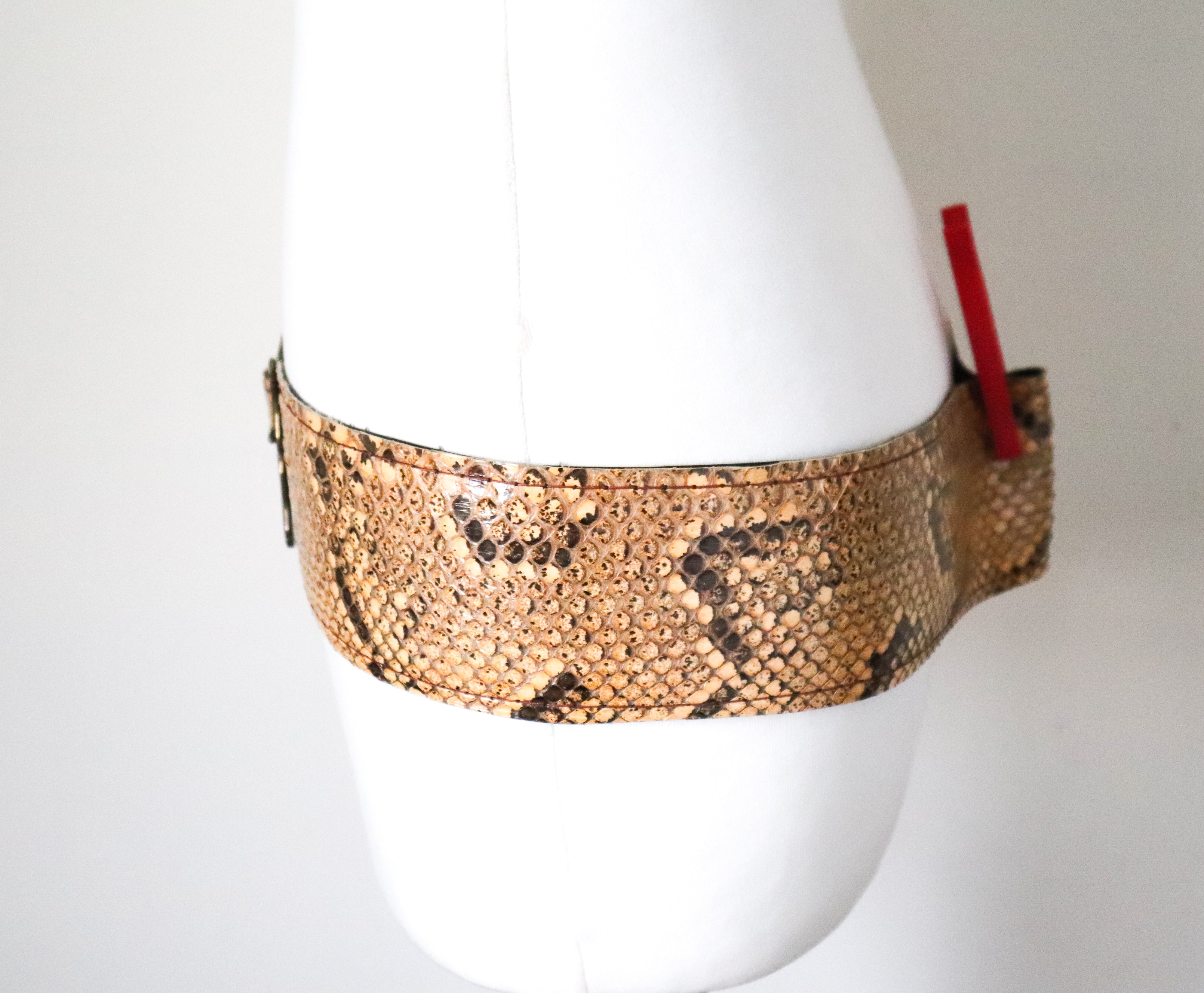 Genuine Snakeskin Leather  Vintage Belt - 1970s - Wide - M / L