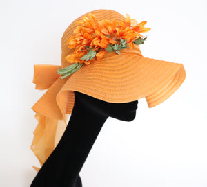 Panda Orange Ladies Wide Brim Sun Hat - Vintage 1980s - Crushable - M / L