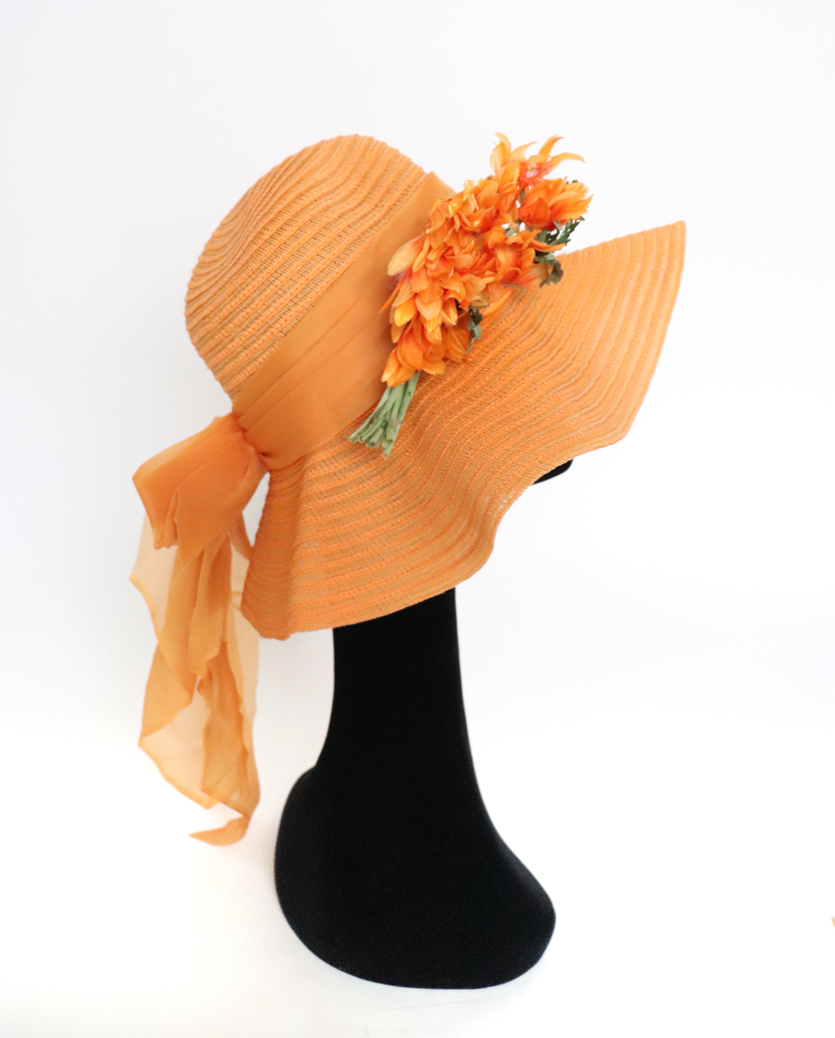 Panda Orange Ladies Wide Brim Sun Hat - Vintage 1980s - Crushable - M / L