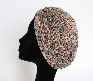 Vintage 1960s Ladies Turban Hat - Beige Snakeskin Print - L / XL