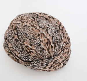 Vintage 1960s Ladies Turban Hat - Beige Snakeskin Print - L / XL