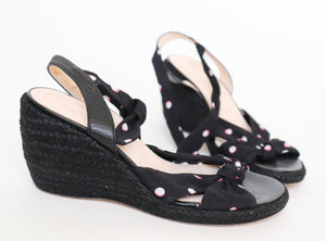 Hobbs Black Spotted Wedge Sandals  - Suede Leather - 40 / UK 7