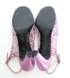 Slingback Vintage 1970s Sandals - Pink Leather / Mesh - Fit 39 /  UK 6
