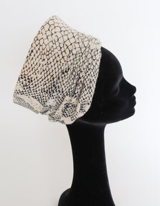 Atelier Lucas Vintage Hat -  Cream Snakeskin Print 1960s / 1940s - M