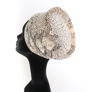 Atelier Lucas Vintage Hat -  Cream Snakeskin Print 1960s / 1940s - M