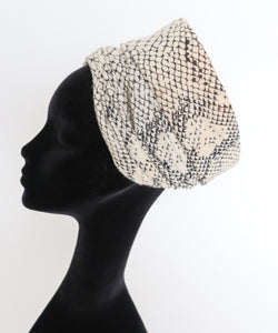 Atelier Lucas Vintage Hat -  Cream Snakeskin Print 1960s / 1940s - M