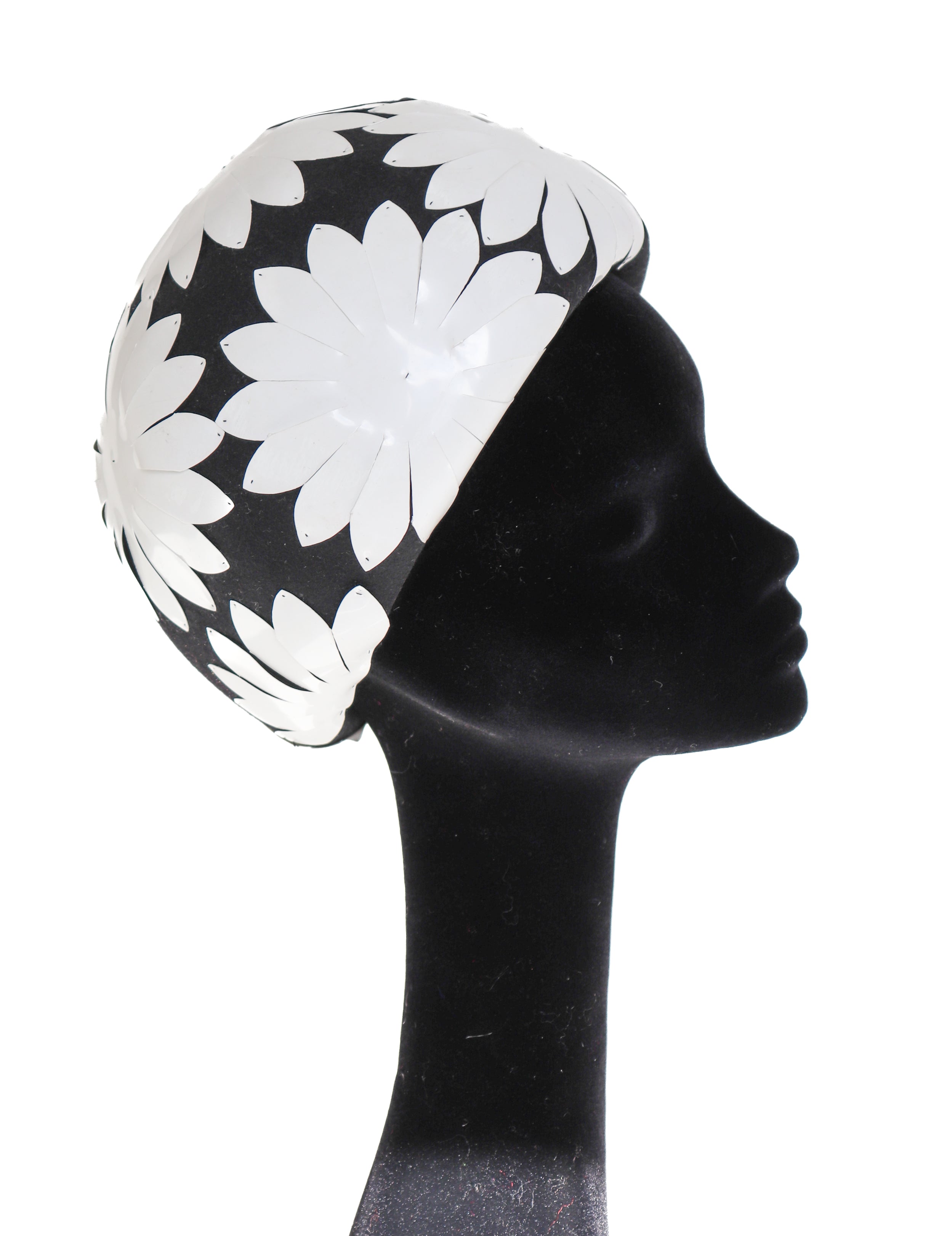 1960s Space Age Helmet Hat - Panda -  Black Wool / White Vinyl  - M / L