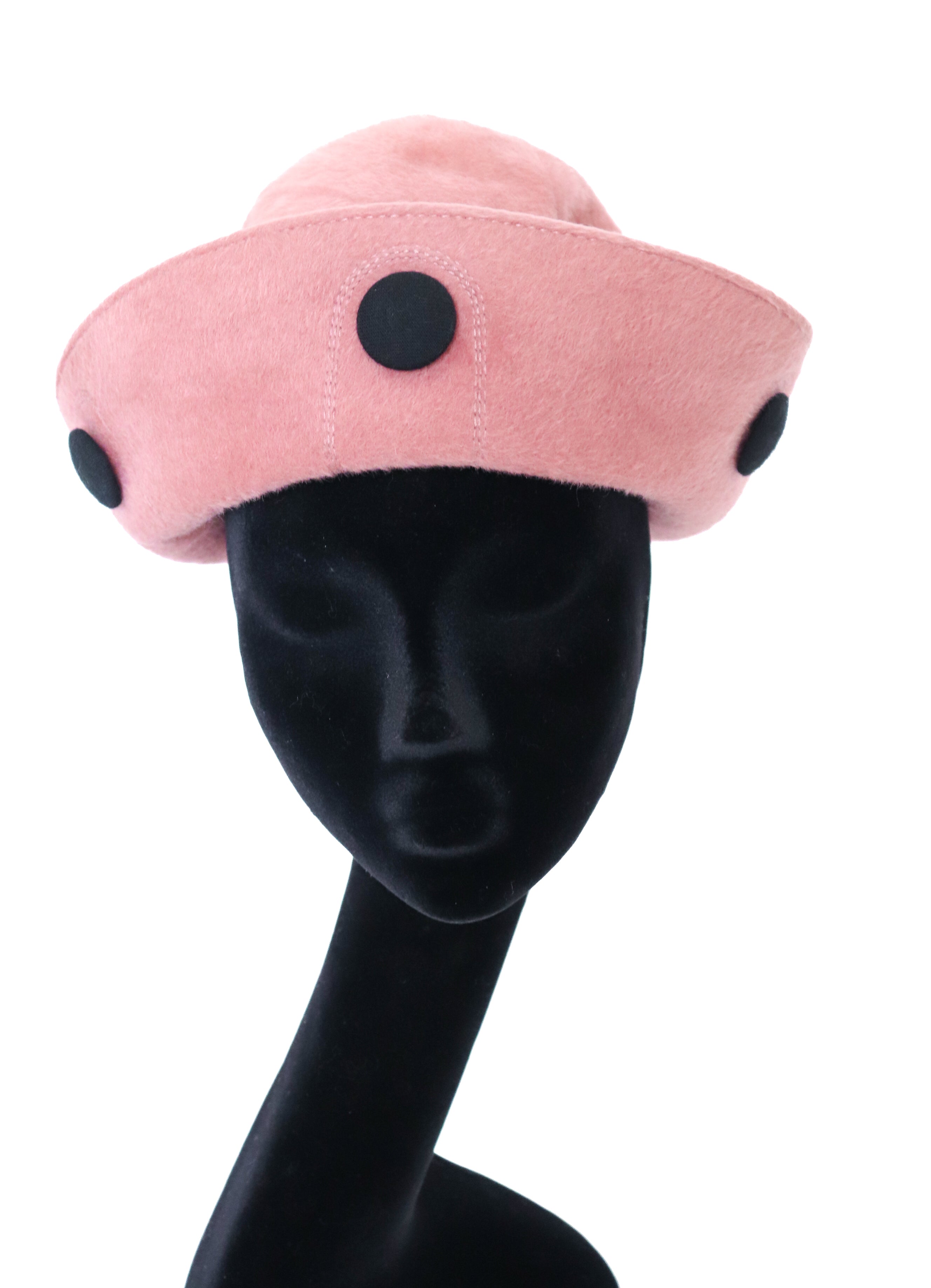 Vintage Pink Wool Hat - Turn Up Brim - 1980s - Medium