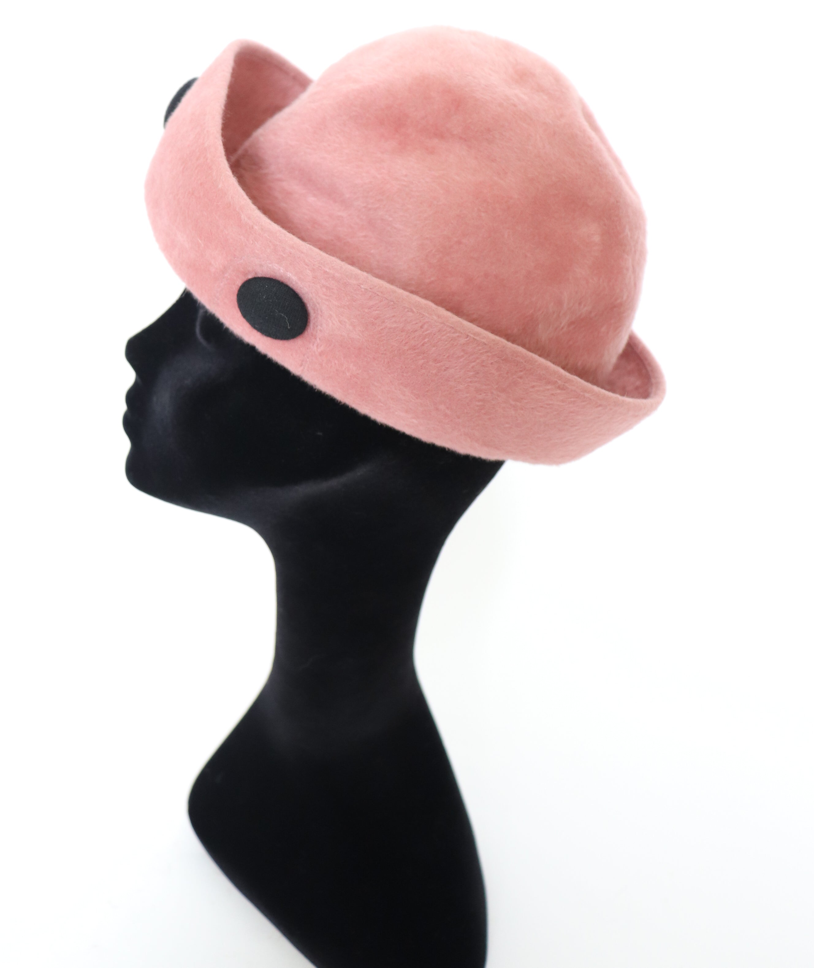 Vintage Pink Wool Hat - Turn Up Brim - 1980s - Medium