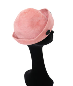 Vintage Pink Wool Hat - Turn Up Brim - 1980s - Medium