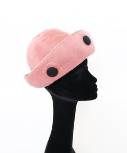 Vintage Pink Wool Hat - Turn Up Brim - 1980s - Medium