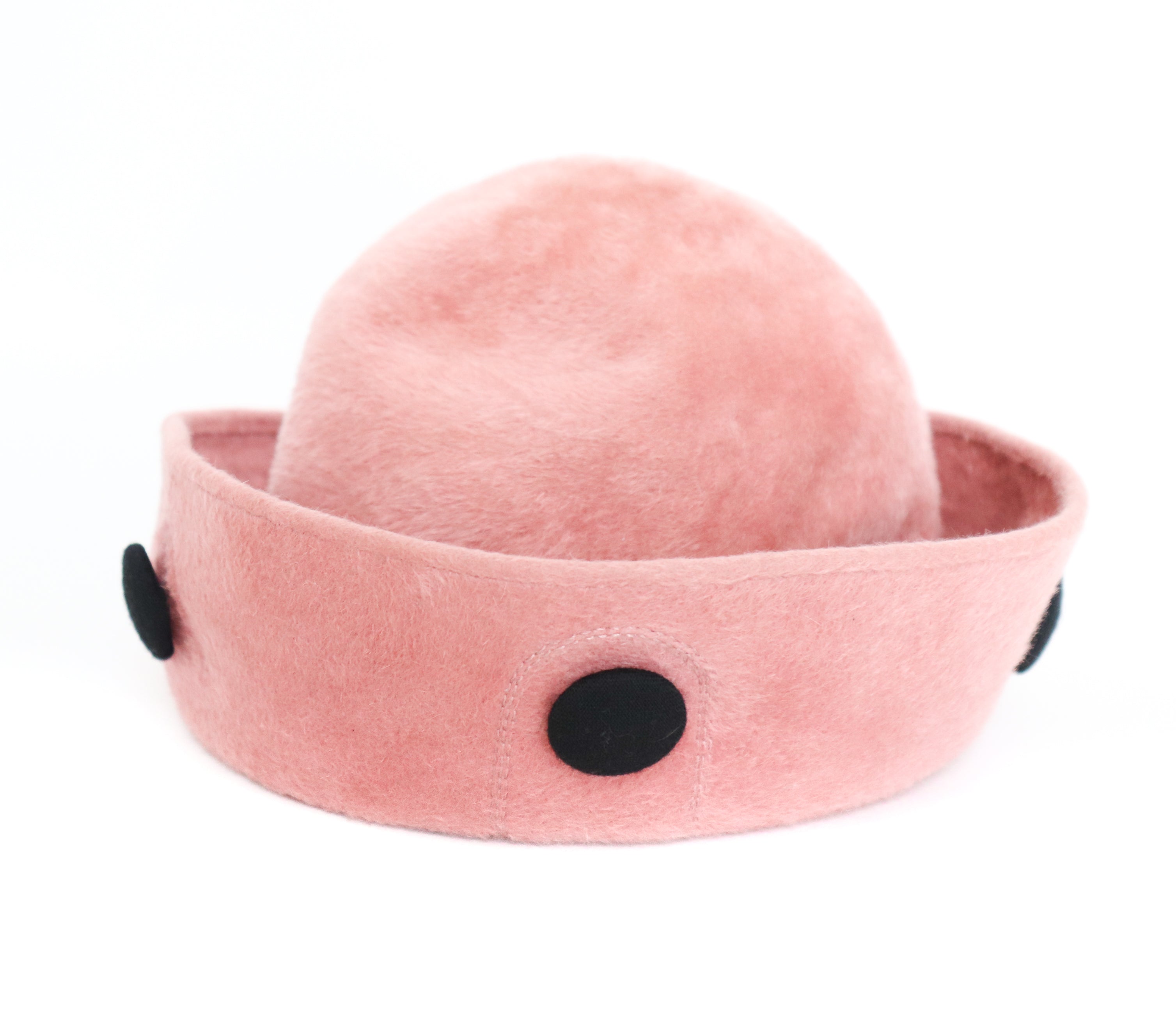 Vintage Pink Wool Hat - Turn Up Brim - 1980s - Medium