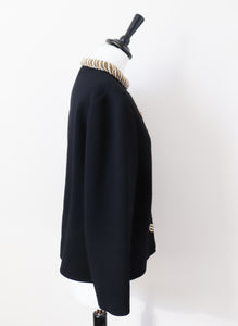 Knitted Collarless Black Wool Jacket - Vintage Marc Andrews - M / UK 12