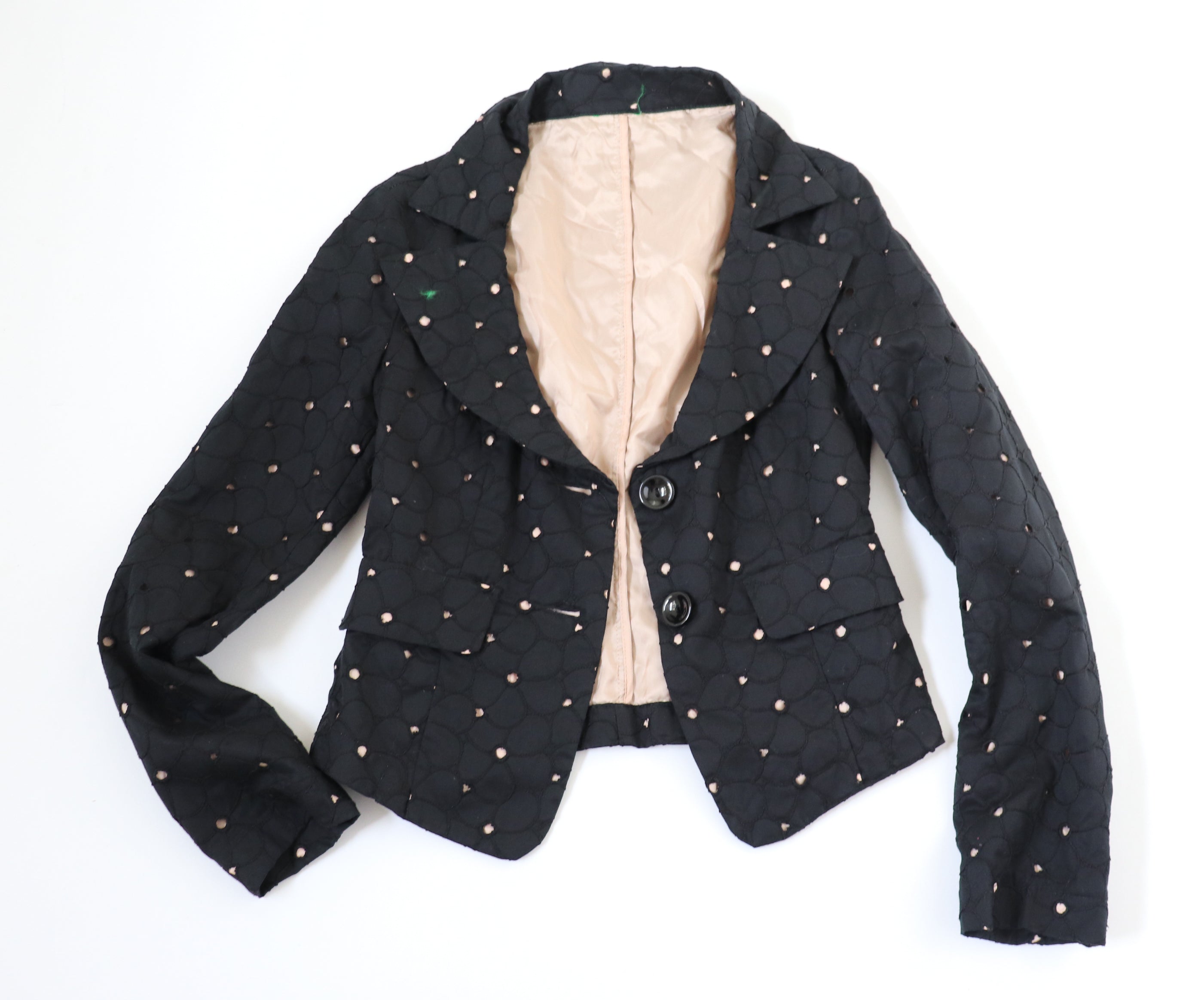 Black Lace Cotton Fitted Jacket  - Lined - Biba Style- XXS / XS - UK 6 / 8