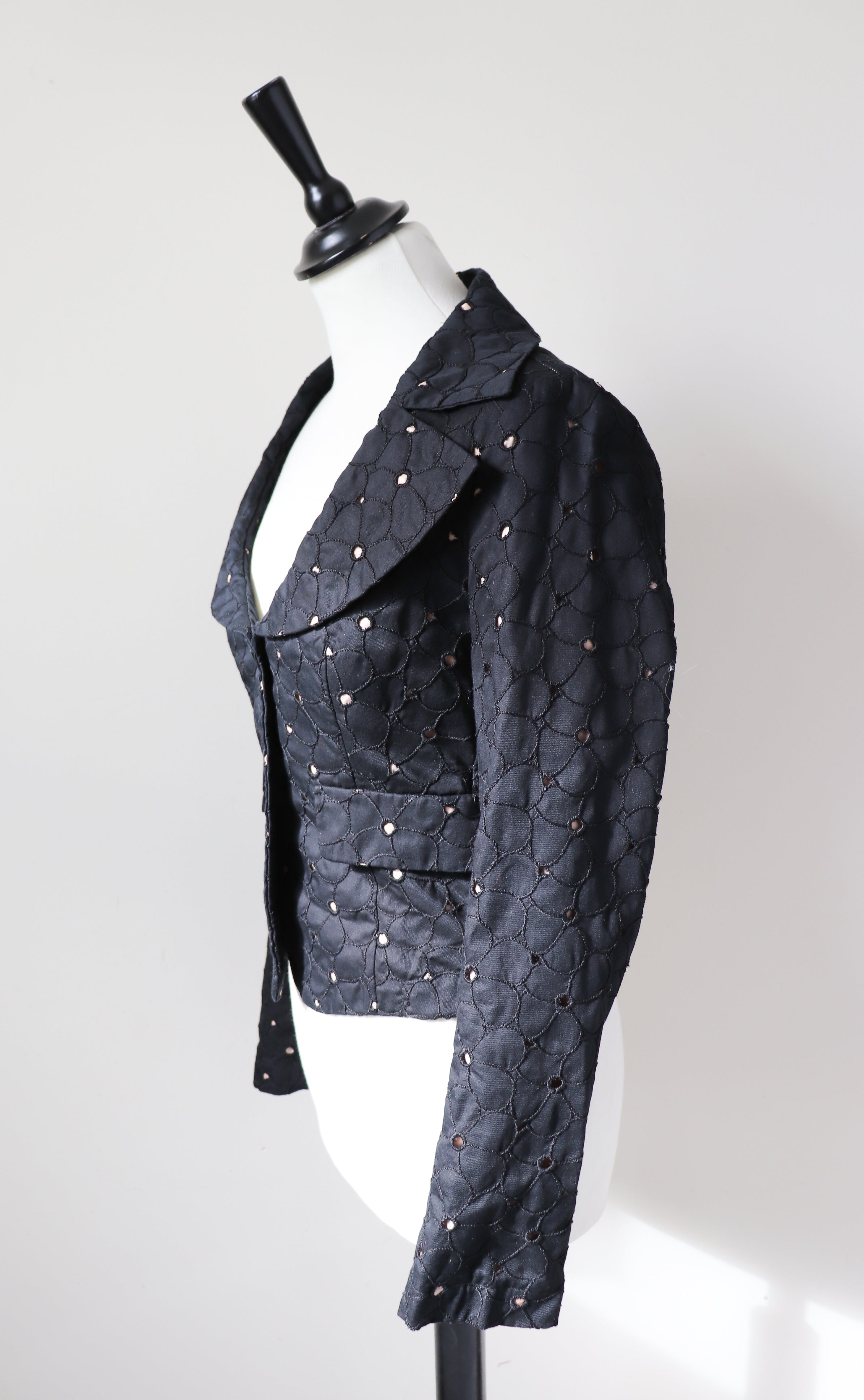 Black Lace Cotton Fitted Jacket  - Lined - Biba Style- XXS / XS - UK 6 / 8