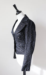 Black Lace Cotton Fitted Jacket  - Lined - Biba Style- XXS / XS - UK 6 / 8