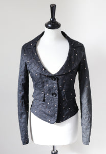 Black Lace Cotton Fitted Jacket  - Lined - Biba Style- XXS / XS - UK 6 / 8