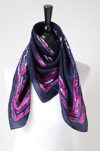 Vintage Silk Scarf - Blue Pink Purple  Brushstroke Stripes - Medium