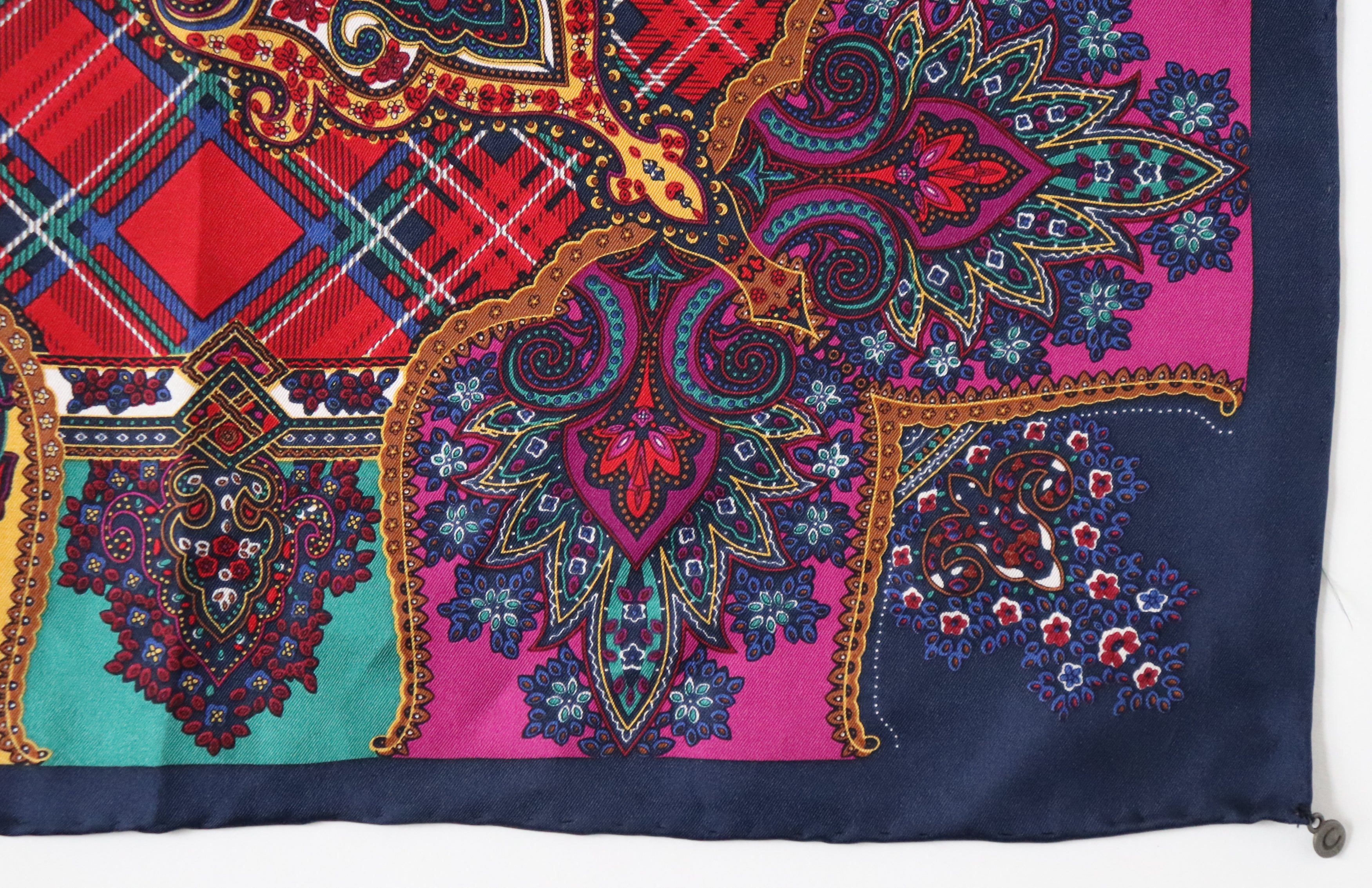 Paisley / Plaid Silk Scarf - Red / Purple / Multicolours  -  LARGE