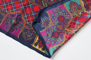 Paisley / Plaid Silk Scarf - Red / Purple / Multicolours  -  LARGE