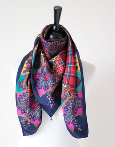 Paisley / Plaid Silk Scarf - Red / Purple / Multicolours  -  LARGE