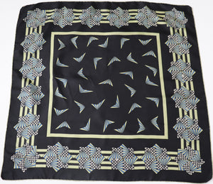 1960s Vintage Silk Scarf - Black Op Art / Geometric  -  Medium