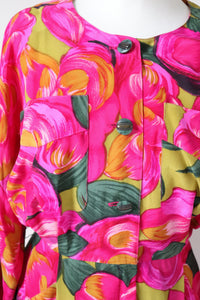 1980s Pink Dress - Floral Print - Vintage Gillian - Fit S / UK 10