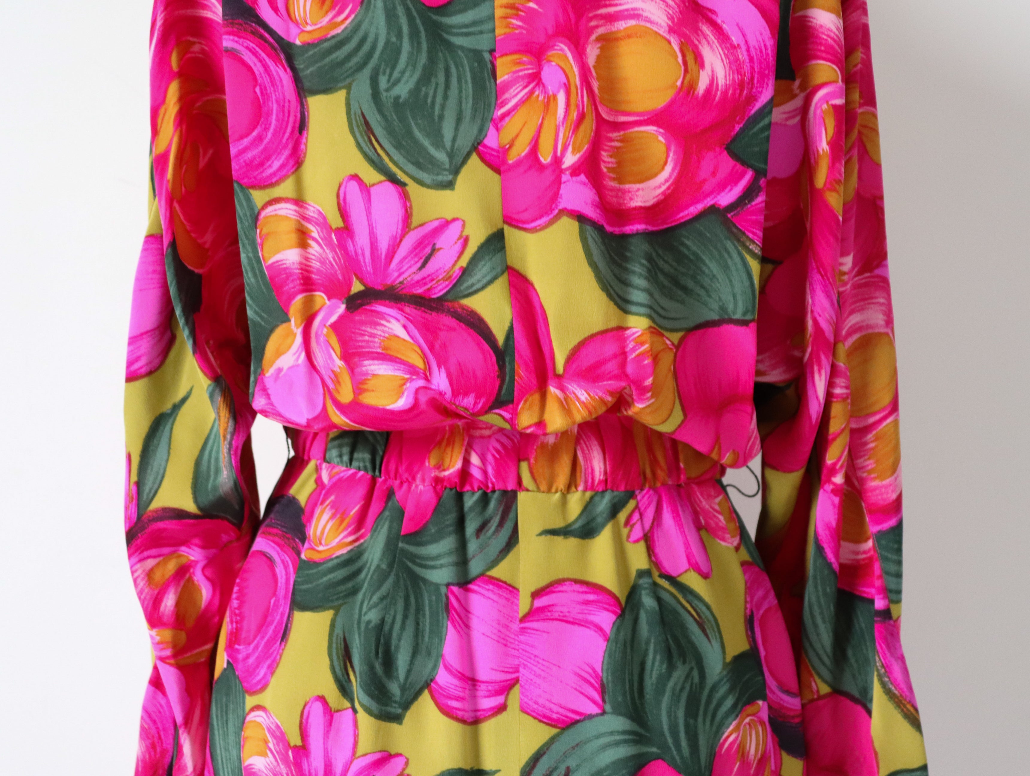 1980s Pink Dress - Floral Print - Vintage Gillian - Fit S / UK 10