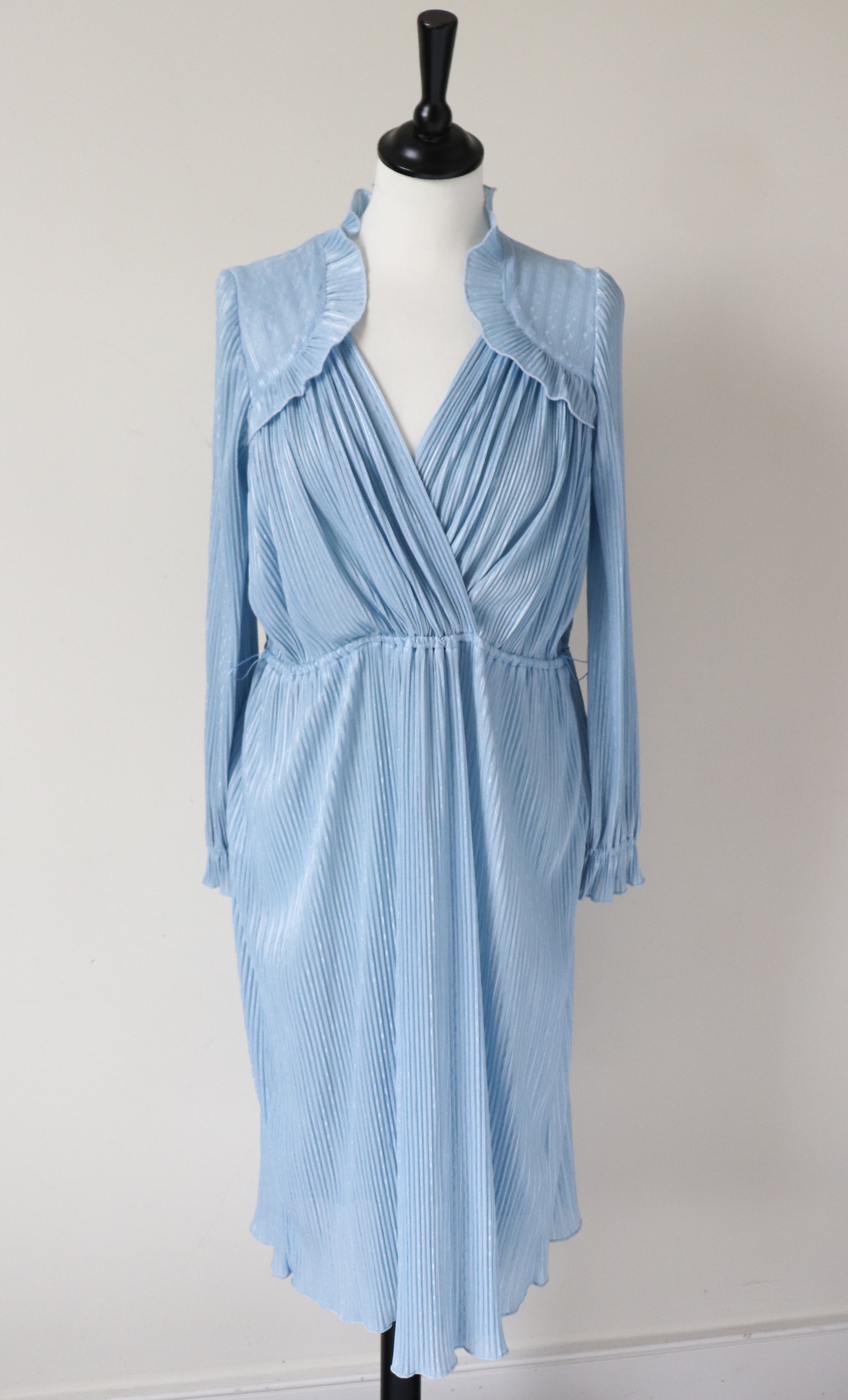 Pleated Polyester Dress - Elastic Waist - 1980s Vintage - UK 10 / 12 Short