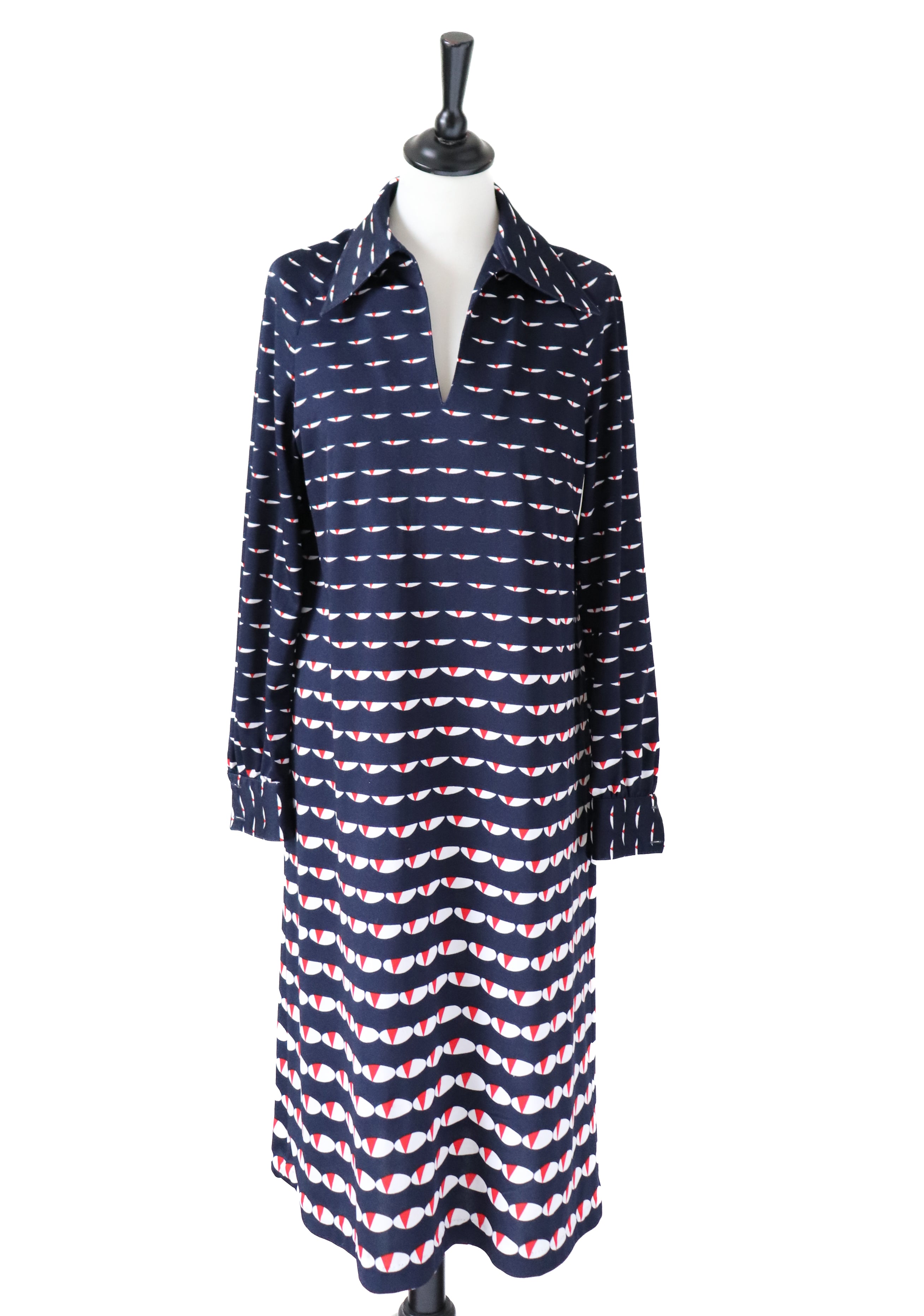 Cecil Barriere 1970s Vintage  - Blue Op-Art Print - Fit L /  UK 14