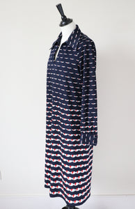 Cecil Barriere 1970s Vintage  - Blue Op-Art Print - Fit L /  UK 14