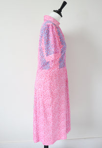 Pink Patterned Polyester Shirt Waister Dress - Vintage 1980s - M / UK 12