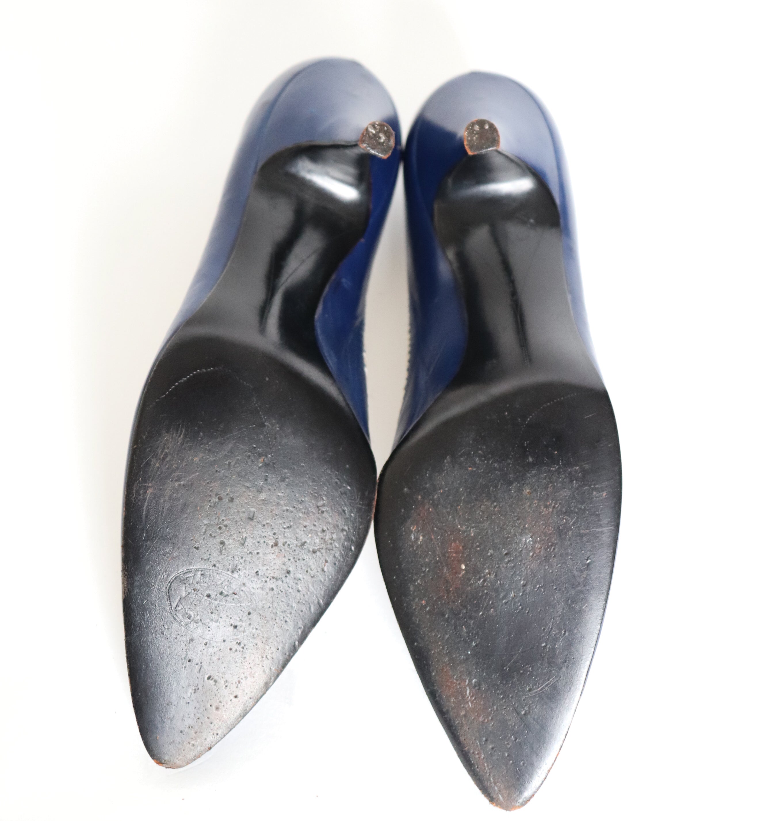 1950s Stiletto Court Shoes Leather / Mesh - Blue / Cream - Fit  38 / UK 5 Narrow