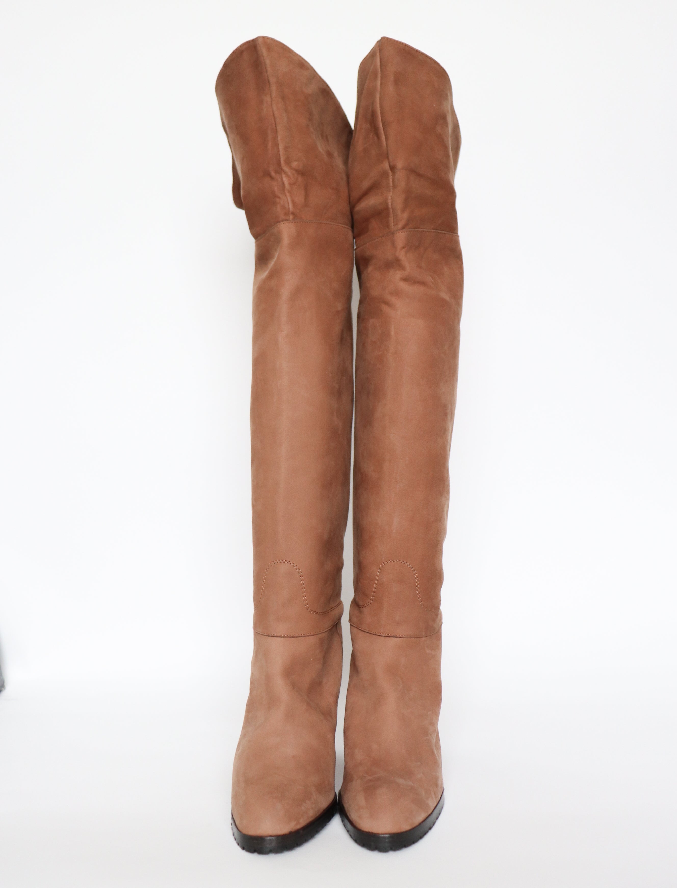 Over The Knee / Thigh High Boots - Vintage - Brown Nubuck Suede Leather - 40 / UK 7