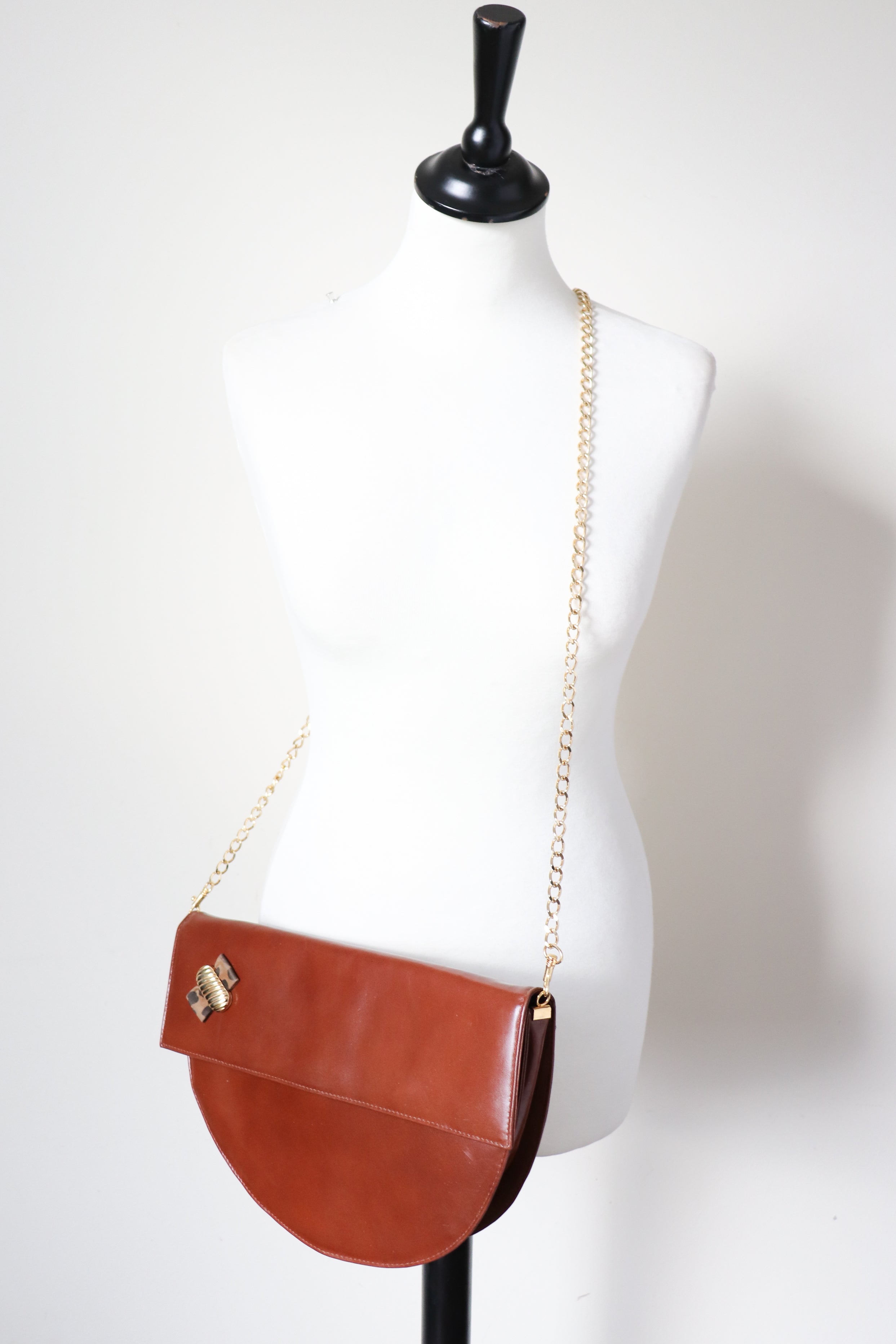 Brown Shoulder Bag / Clutch Bag - Vintage 1980s- Faux Leather - Medium