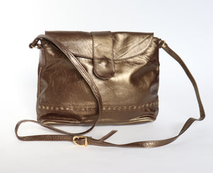 Crossbody Vintage Bag - Gold Faux Leather -Disco - Small