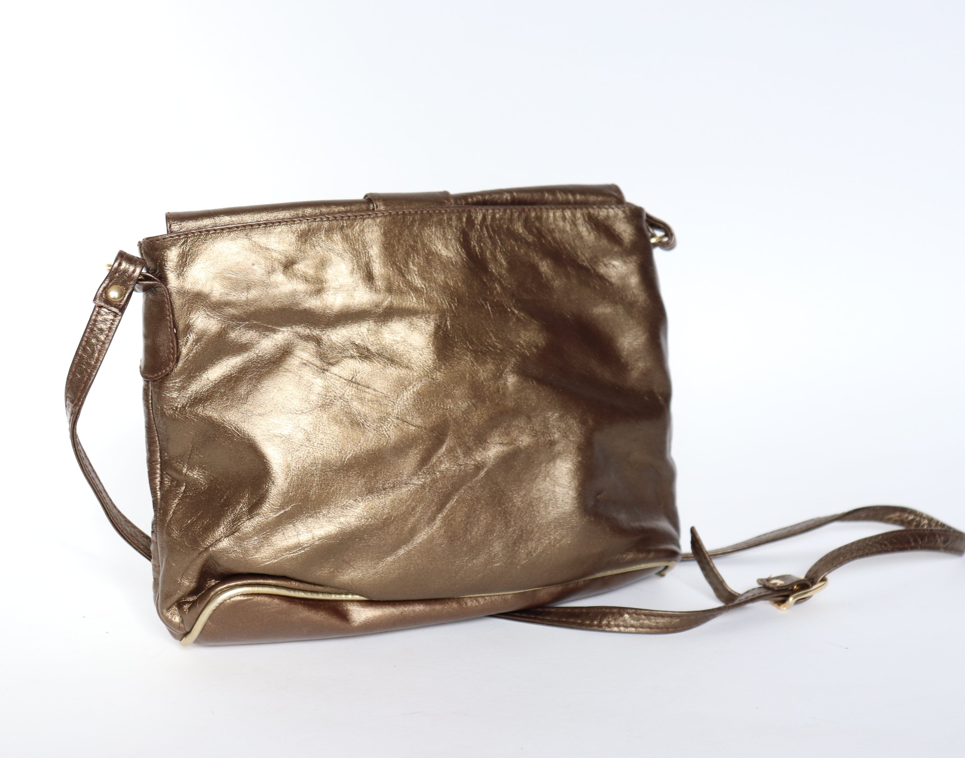 Crossbody Vintage Bag - Gold Faux Leather -Disco - Small