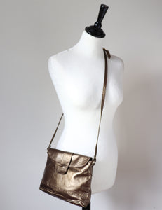 Crossbody Vintage Bag - Gold Faux Leather -Disco - Small