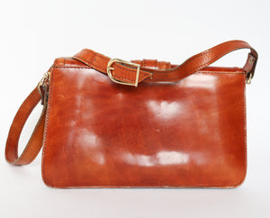 Vintage Satchel Bag / Shoulder Bag - 1970s - Tan Brown Leather - Medium